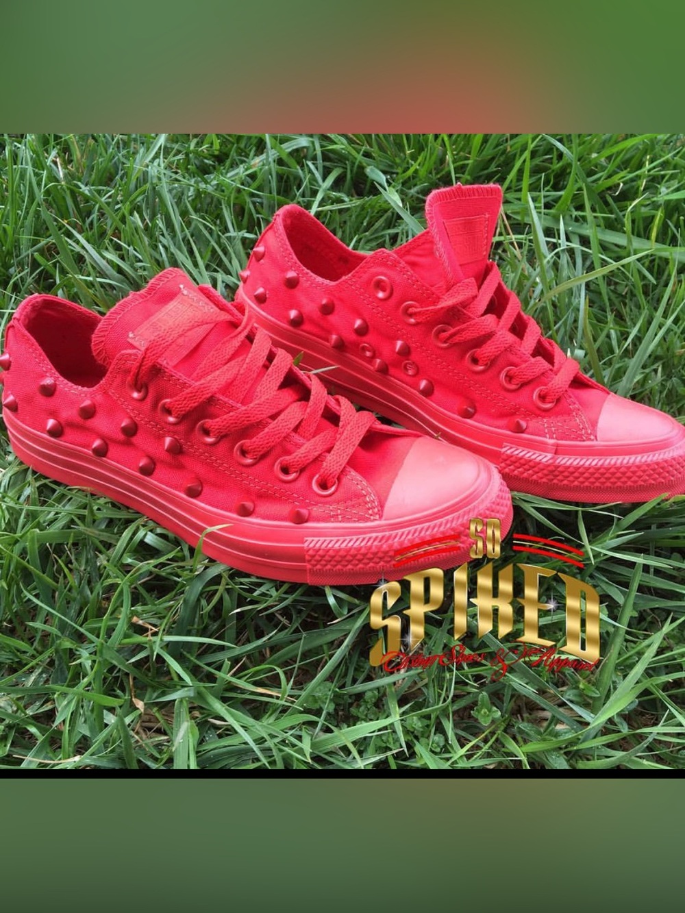 Women Red Spike Studded Canvas converse Sneakers